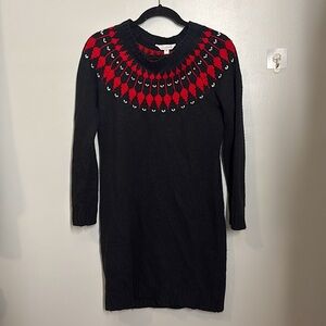 Red + Black Collared Sweater Dress